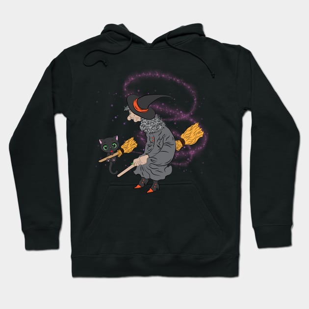 Best Friends - Witch and Black Cat Hoodie by AmazingArtMandi